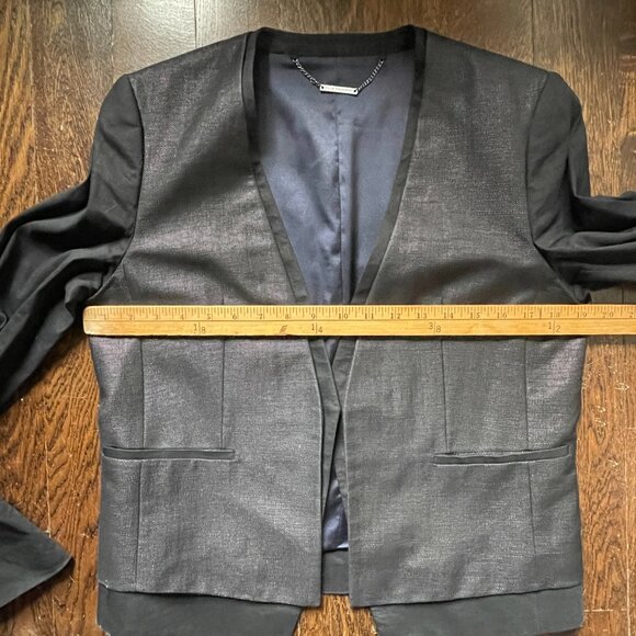 Elie Tahari Black Blazer Jacket Leather Trimmed Linen/Cotton- Size 10 - Picture 7 of 12